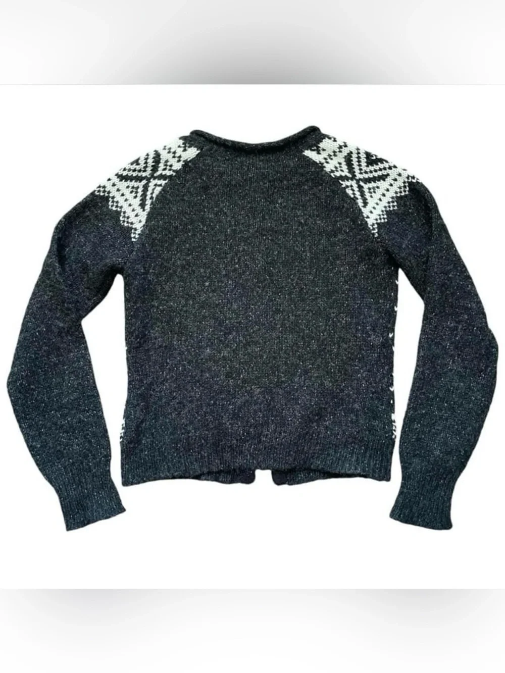 VINTAGE Cozy Granny Wool Blend Fair Isle Knit Cardigan Sweater Sz L